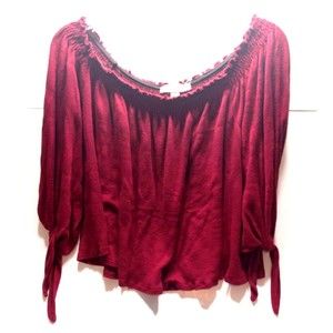 Women's La Vie 89 Free Hang Cropped XL 3/4 Sleeve Blouse Maroon On/Off Shoulder